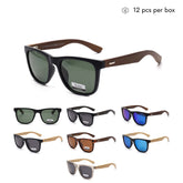 VZB043 Gafas de sol polarizadas cuadradas de bambú para mujeres y hombres al por mayor 1 docena (12 piezas)